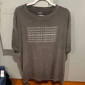 Womens VS Pink Grey Graphic Tee - "Feeling Safe Is A Human Right" one size